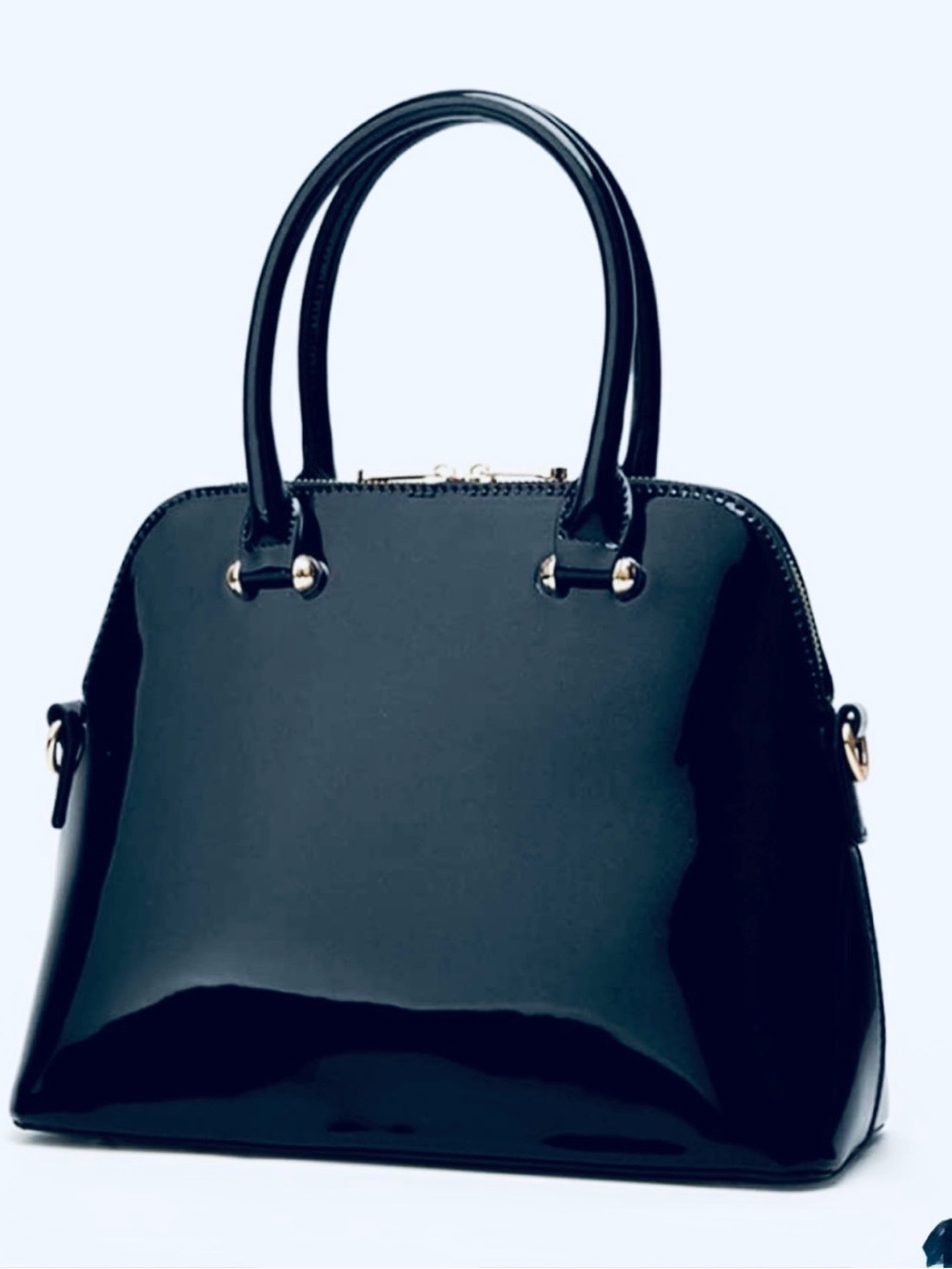 Unique Vintage NEW Black Patent Retro Top Handle Shoulder Bag w/ crossbody strap - Picture 14 of 14
